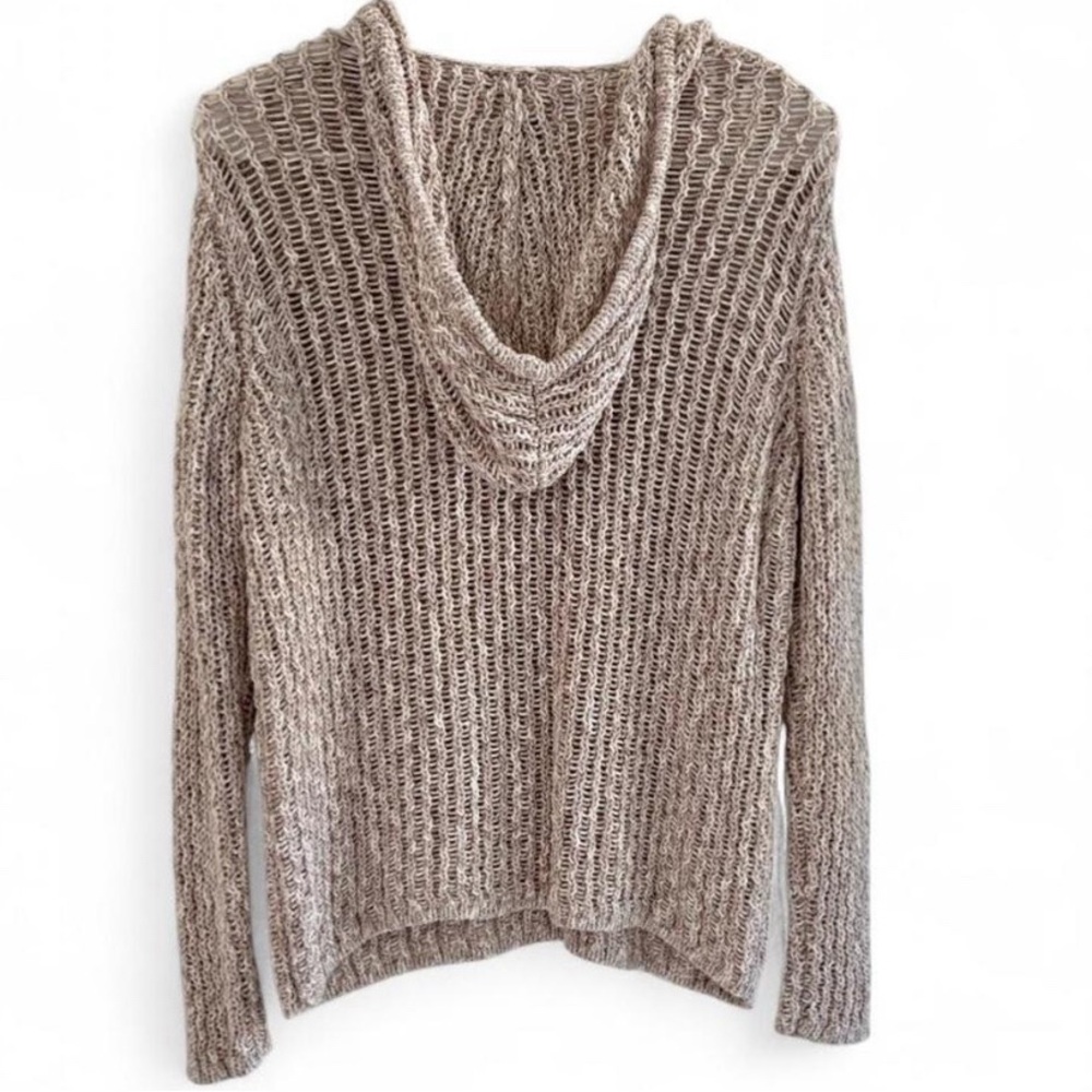 Chico's Open Knit Hooded V-Neck Sweater - Beige Marled - Chicos Size 1 medium 8 - Picture 3 of 5